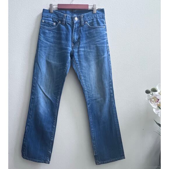 Armani Exchange Women's Blue Mid Rise Jean Straight Leg 28x29 Light Distress - Picture 1 of 8